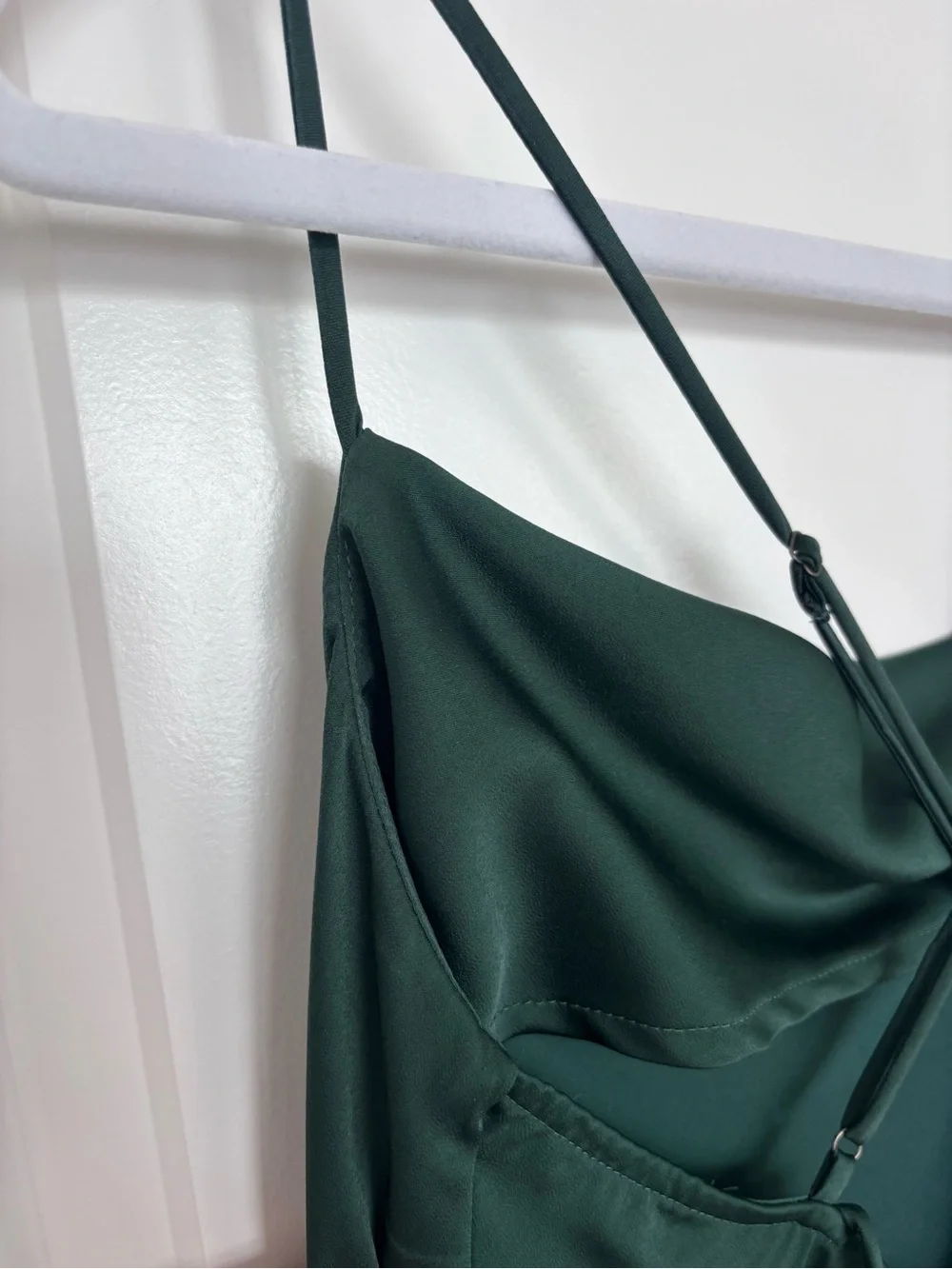 ASTR The Label Green Satin Slip Dress Cowl Neck Side Slit Maxi Formal Medium
